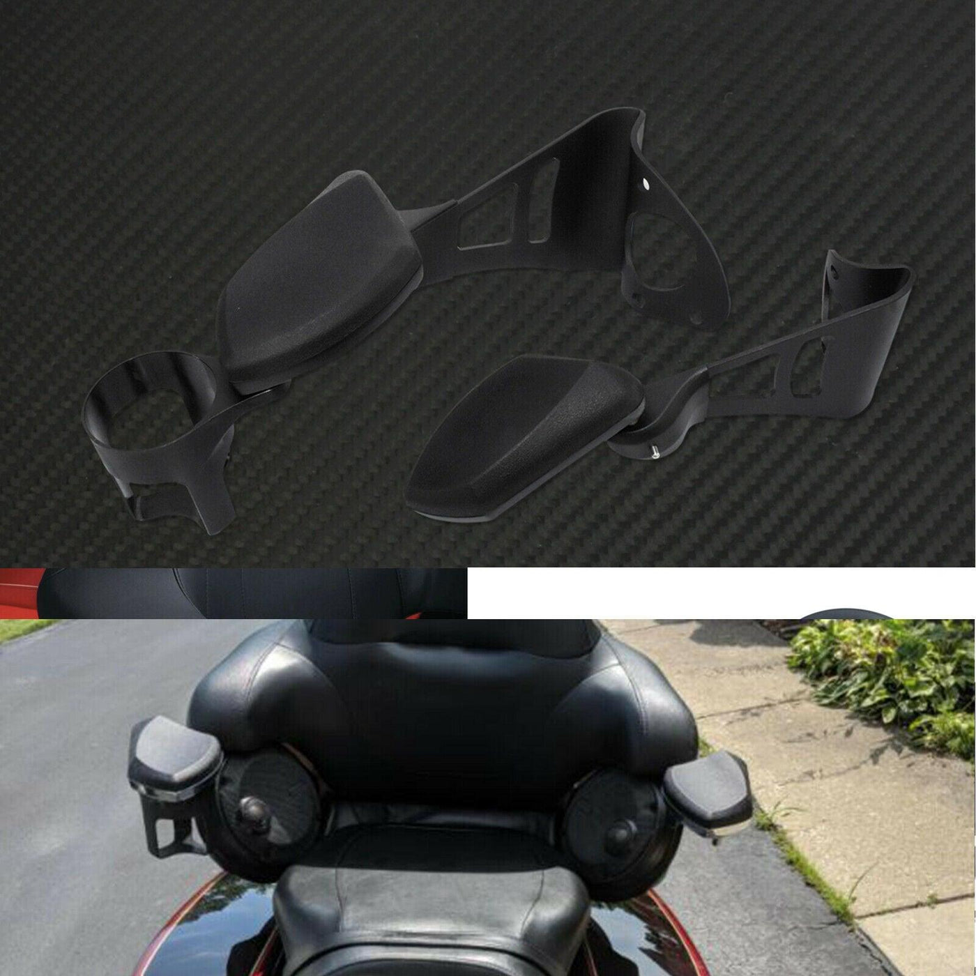 Black Removable Passenger Arm Rests Drink Holder Fit For Harley Touring 2014-19 - Moto Life Products