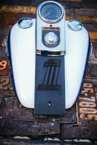 Black Leather Gas Tank Panel Bib Retro Number One Harley Davidson Softail Dyna - Moto Life Products