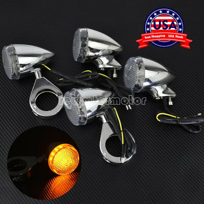 4x Chrome Front Rear LED Turn Signal Light w/41mm Fork Fit For Harley Sportster - Moto Life Products
