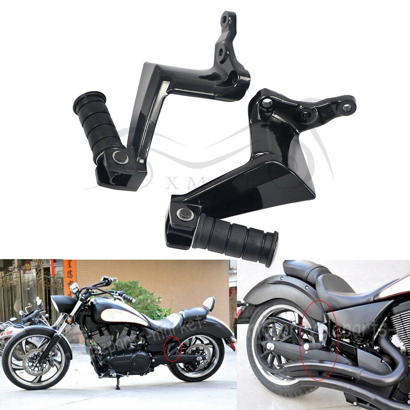 US BLK Rear Passenger Foot Pegs For Victory Vegas 03-17 Kingpin High Ball Gunner - Moto Life Products