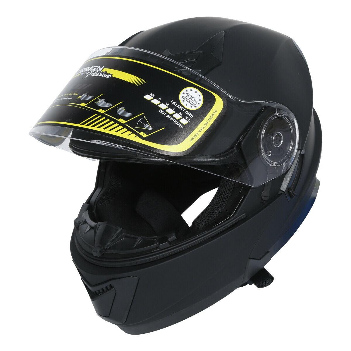 flip off motorcycle helmet Matte Black DOT Dual Visor Full Face Flip Up Motorcycle Off-road Helmet M L XL XL