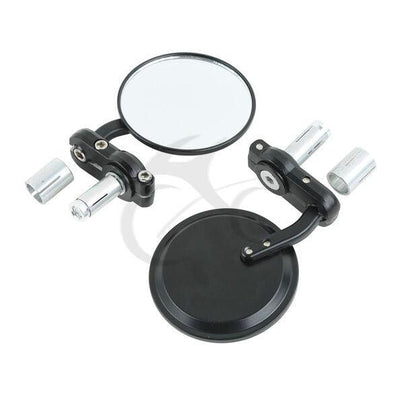 Black 3" Round 7/8" Handle Bar End Mirrors Fit For Cafe Racer Bobber Bike - Moto Life Products