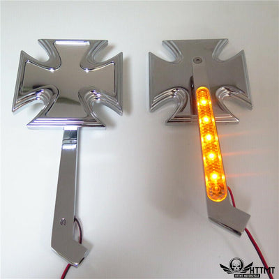 CHROME BILLET MIRRORS LED BLINKERS TURN SIGNALS MALTESE CROSS SET FOR HARLEY - Moto Life Products