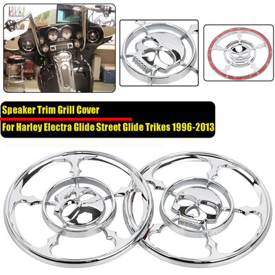 Chrome Front Speaker Trim Grill Cover For Harley 1996-2013 Electra Street Glide - Moto Life Products