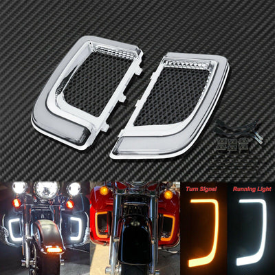 Chrome Fairing Lower Grills LED Turn Signal Running Fit For Harley Glides 14-20 - Moto Life Products