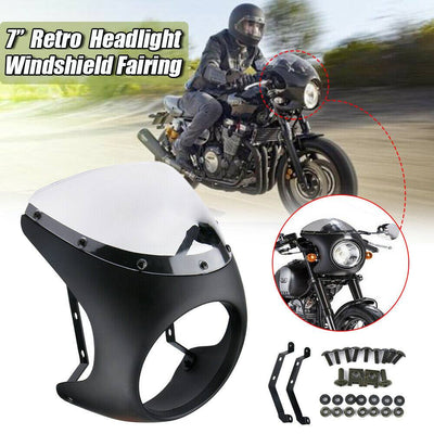 Universal Black Motorcycle 7" Headlight Windshield Screen Fairing For Cafe Racer - Moto Life Products