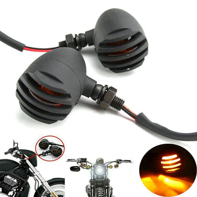 4X Black Motorcycle Turn Signal Mini Grill Bullet Blinker Amber Indicator Lights - Moto Life Products