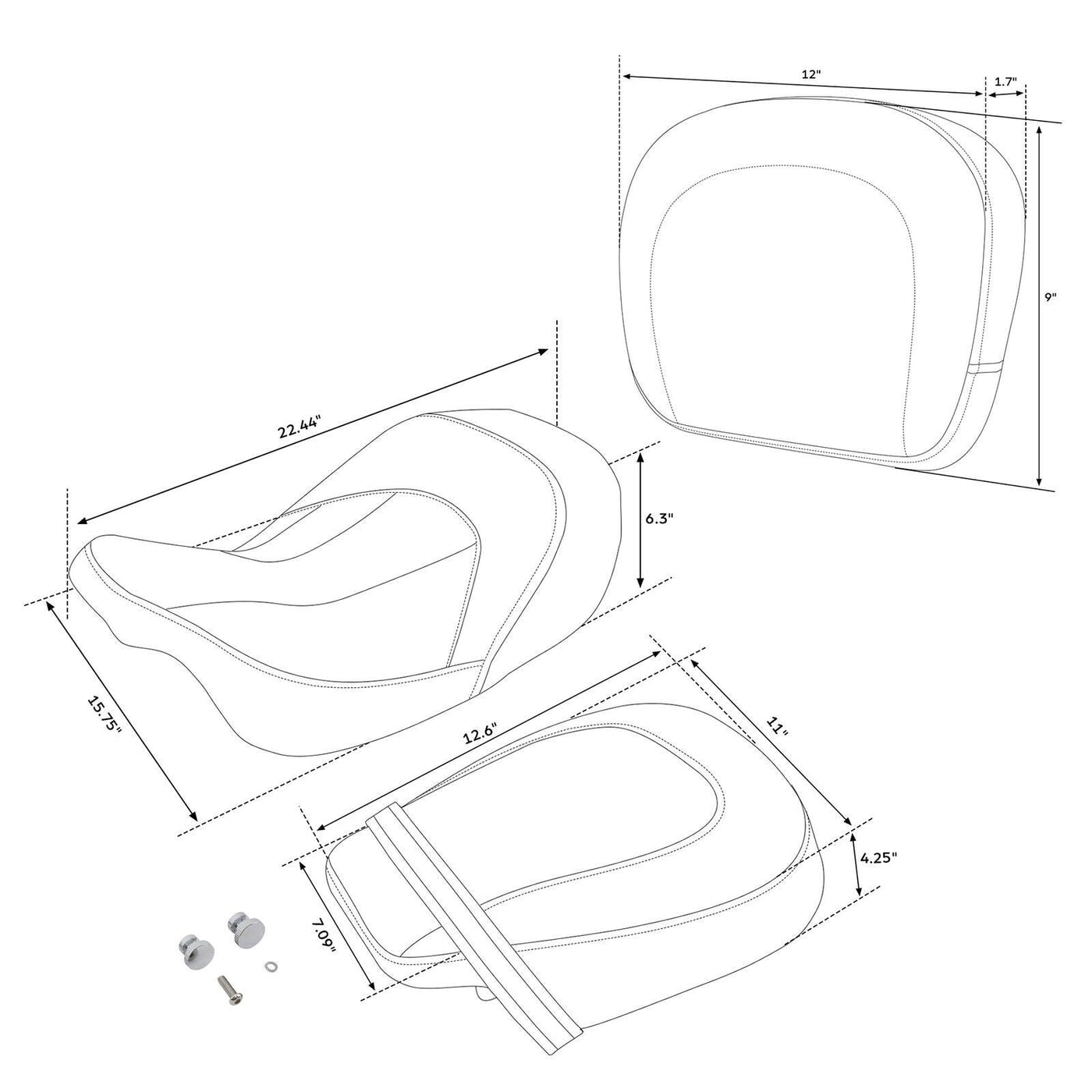 Orange Stitching Driver Passenger Seat Backrest Pad Fit For Harley Touring 09-22 - Moto Life Products