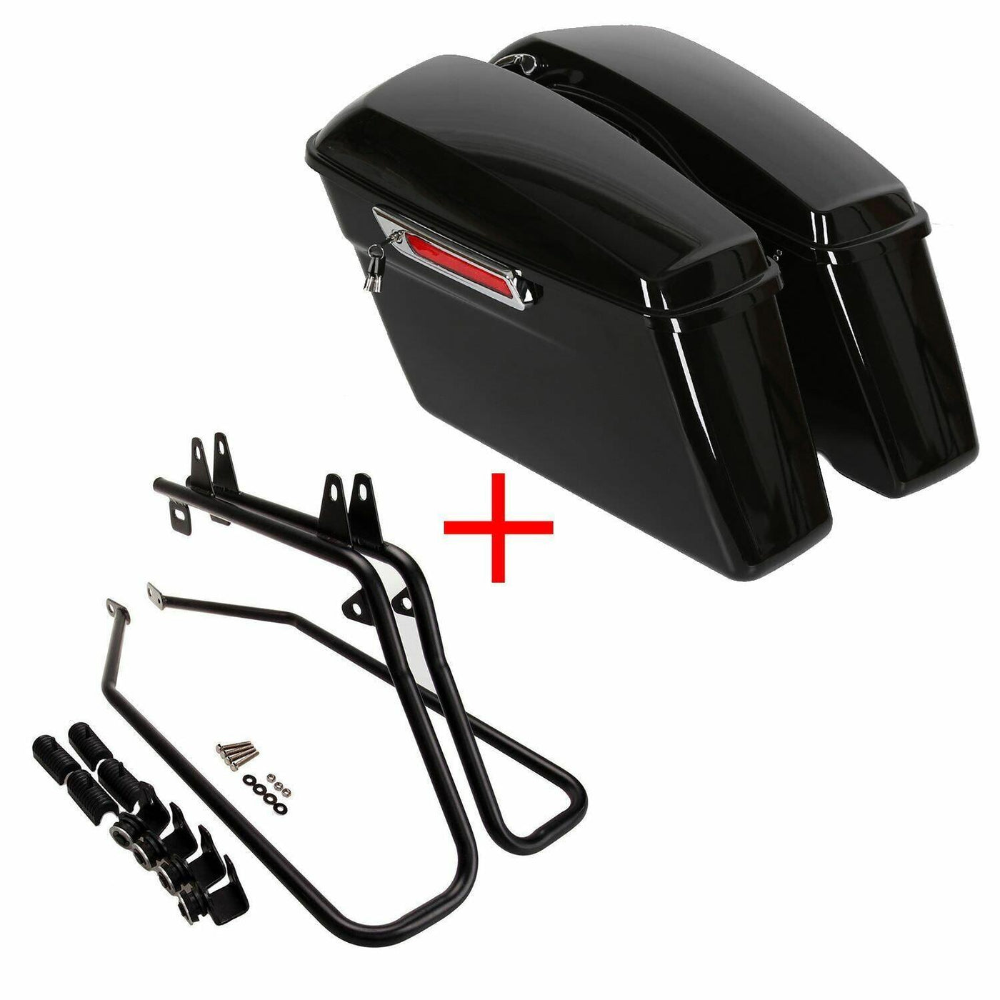 Gloss Black Hard Saddlebags Saddle Bag + Conversion Brackets For Harley Softail - Moto Life Products