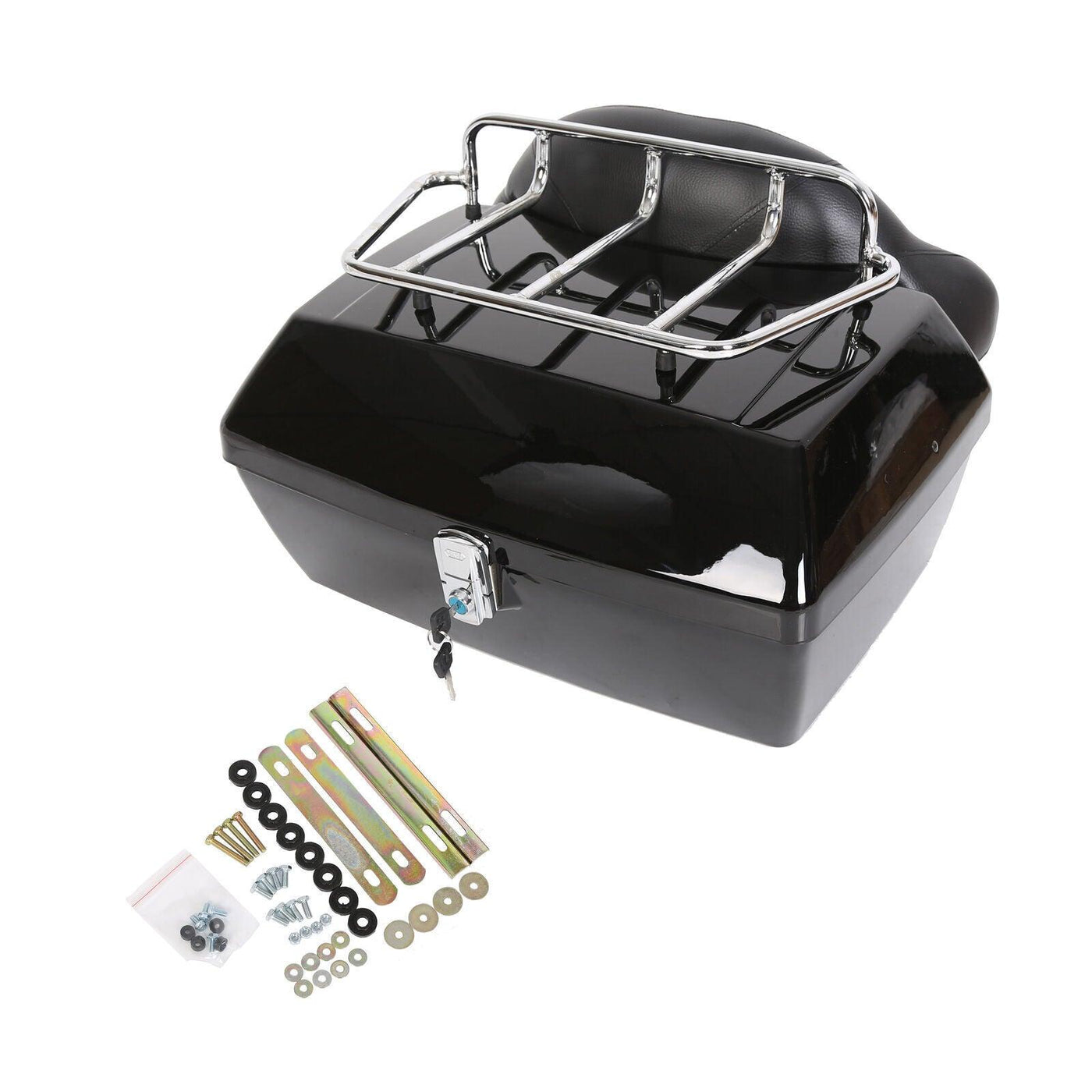 Motorcycles With Back Racks 50L Motorcycle Trunk w/ Backrest + Rack – Vivid Black – Moto Life Products