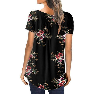 Women Boho V Neck Short Sleeve T-Shirt Ladies Floral Summer Casual Tunic Tops - Moto Life Products