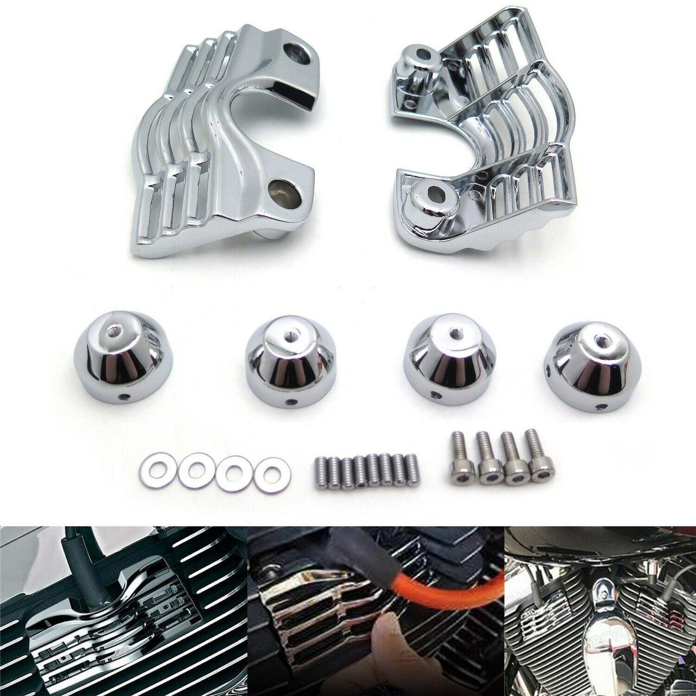 1Pair Chrome Finned Slotted Head Bolt Spark Plug Covers For Harley Touring USA - Moto Life Products