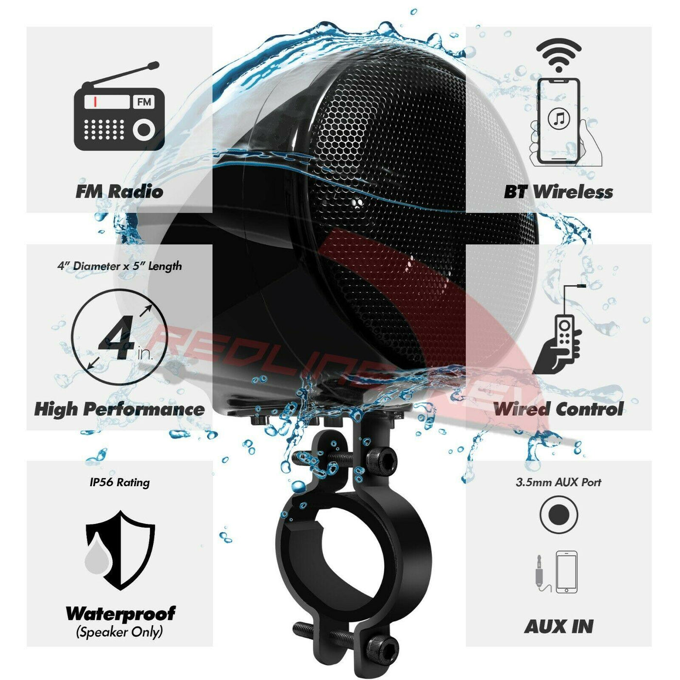 100W Amp Waterproof Bluetooth Motorcycle ATV Stereo Speakers System Audio Radio - Moto Life Products