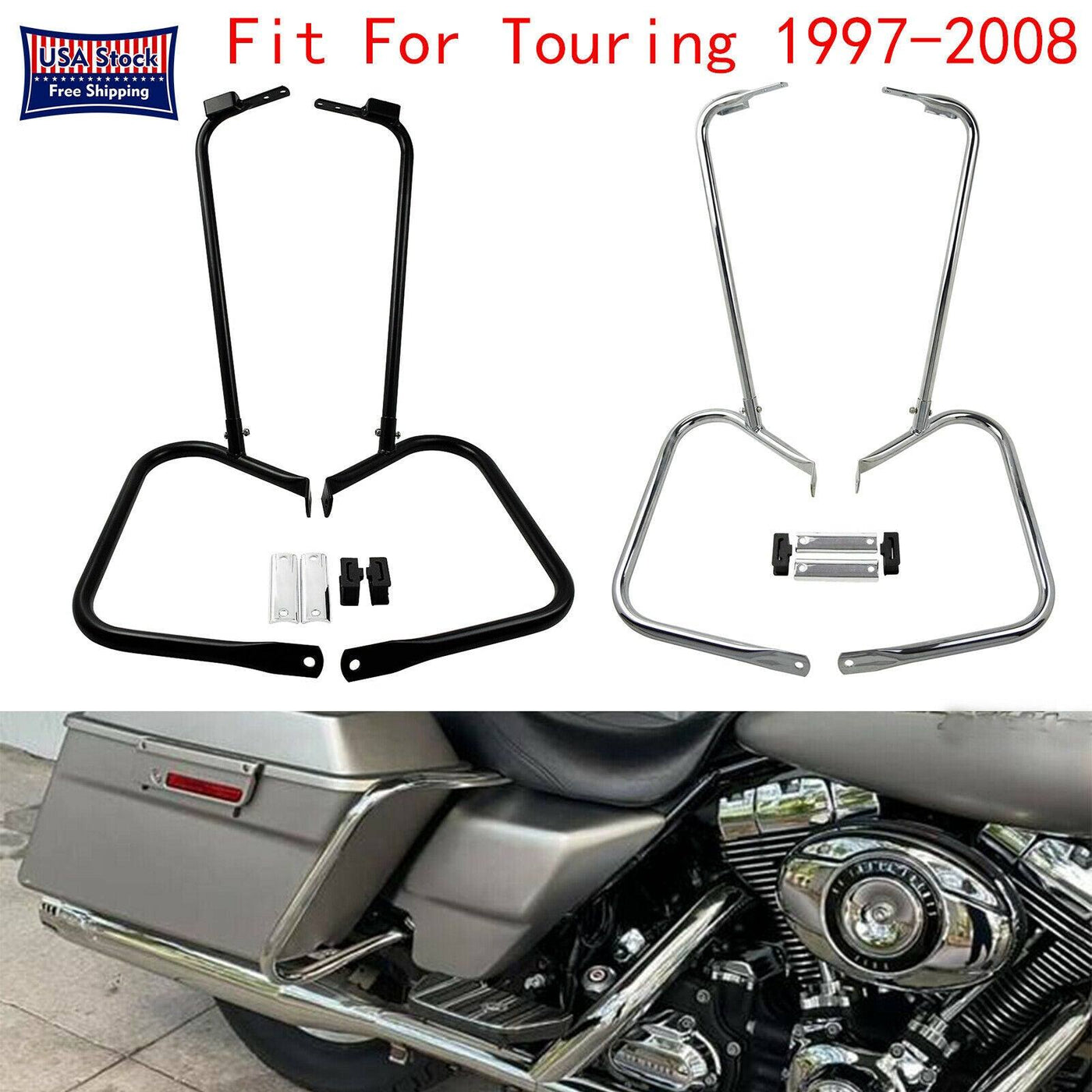 Rear Saddlebag Guards Crash Bar Set Fit For Harley Touring FLHTC FLHR 1997-2008 - Moto Life Products