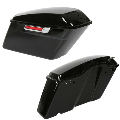 Vivid Black Stretched Extended Hard Saddle Bags For 93+ Harley Davidson Touring - Moto Life Products