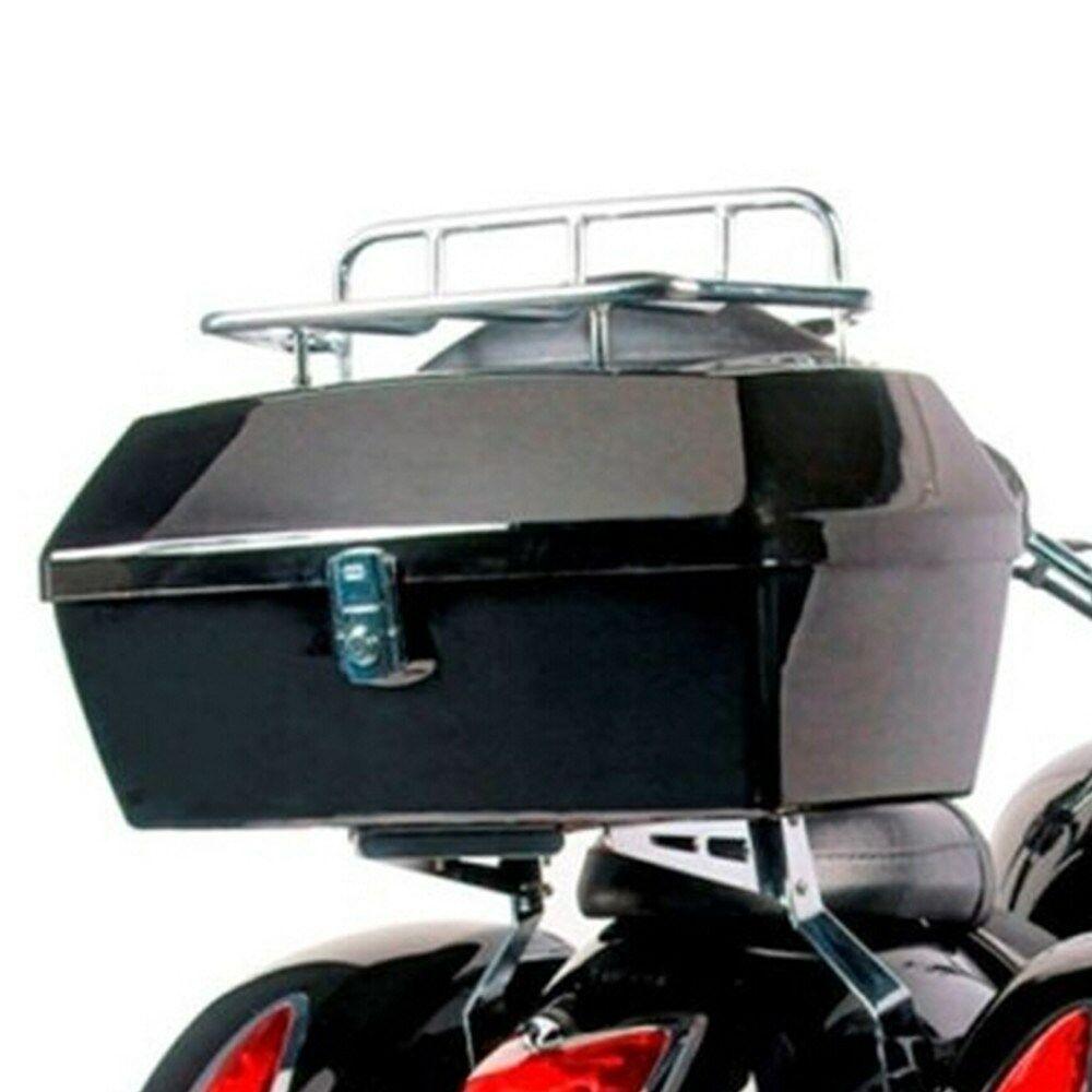 Motorcycle Rack Rear Basket 50L Motorcycle Trunk w/ Backrest + Rack – Vivid Black – Moto Life Products