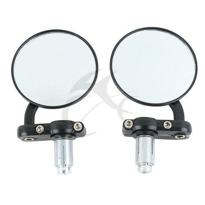 3" Round 7/8" Handlebar End Side Rearview Mirrors For Harley Honda Suzuki Yamaha - Moto Life Products