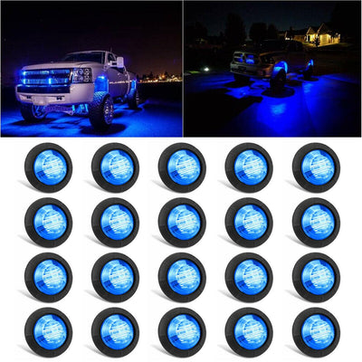 20x Round Blue LED Rock Lights For Jeep Offroad Truck ATV UTV 4x4 Boat Underbody - Moto Life Products