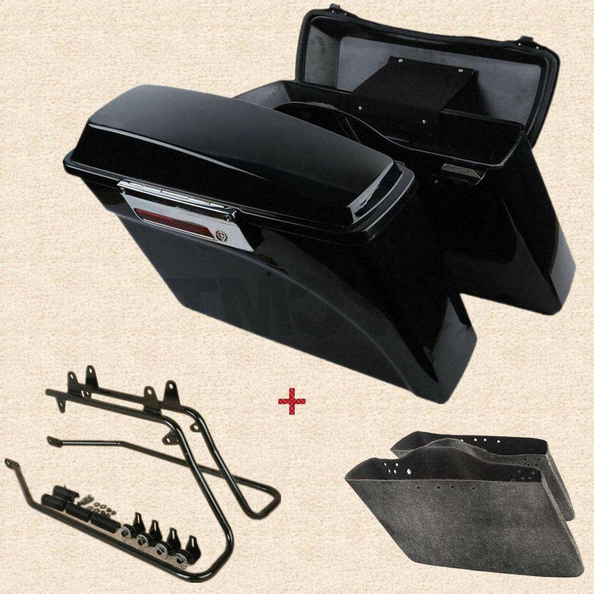 Vivid Black Saddlebags Saddle Bags + Conversion Brackets Fit For Harley Softail - Moto Life Products