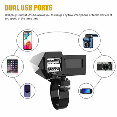 Waterproof Motorcycle Handlebar Dual USB Ports 12V Phone GPS Charger + Voltmeter 616361594135 - Moto Life Products