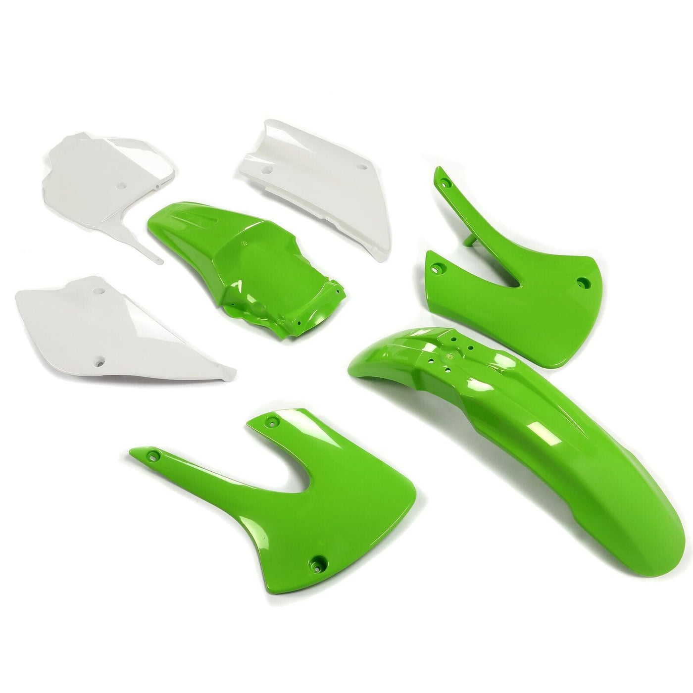 Restyled Plastic Body Kit For Kawasaki KX85/KX100 2001-2013 Green & White Colors - Moto Life Products