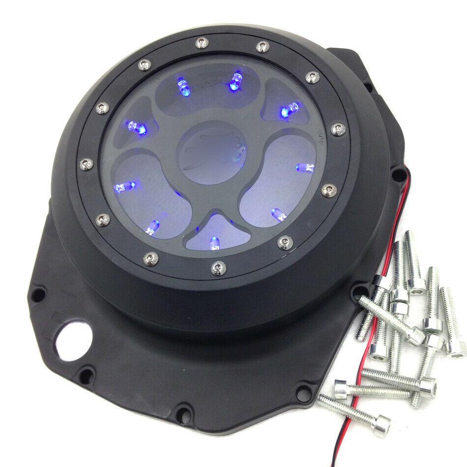 Blue LED See Through Engine Clutch Cover For Suzuki GSXR1300 Hayabusa 99-20 Blac - Moto Life Products