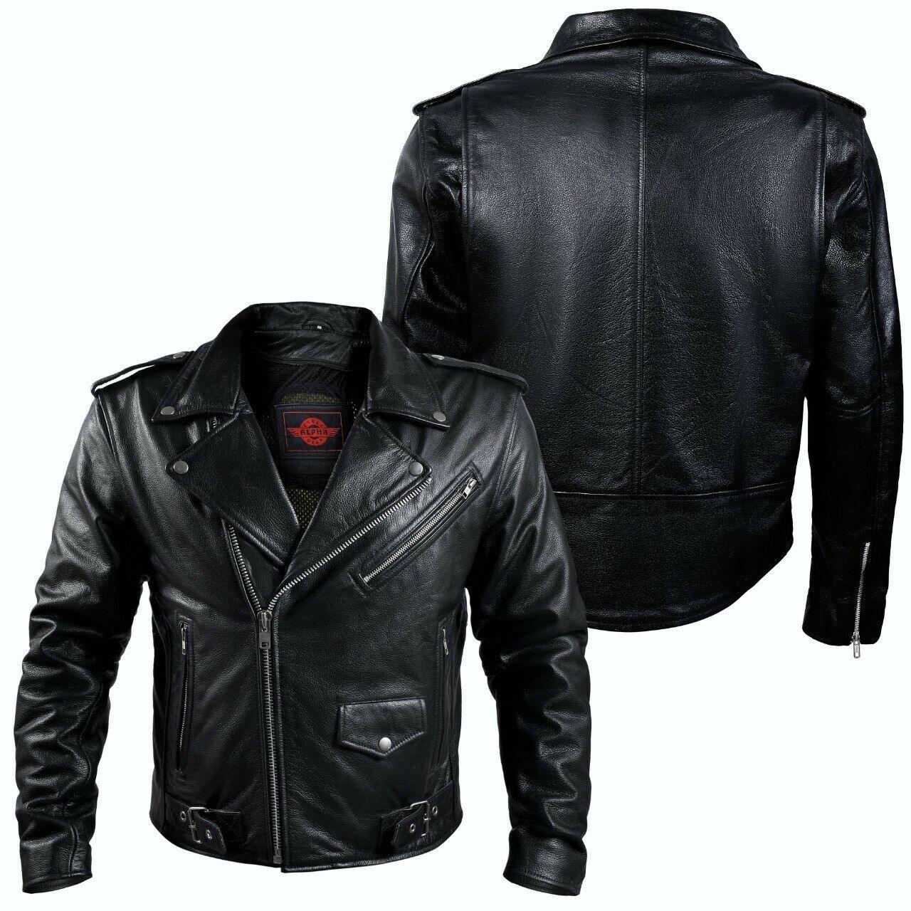 LEATHER ARMOR BIKER MOTORCYCLE JACKET MEN BRANDO CAFE RACER DUAL SPORTS RIDING - Moto Life Products
