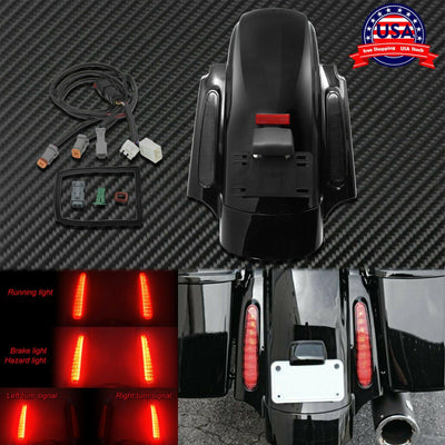 Motorcycle Black Rear Fender w/LED Light Fit For Touring Electra Glide 2009-2013 - Moto Life Products