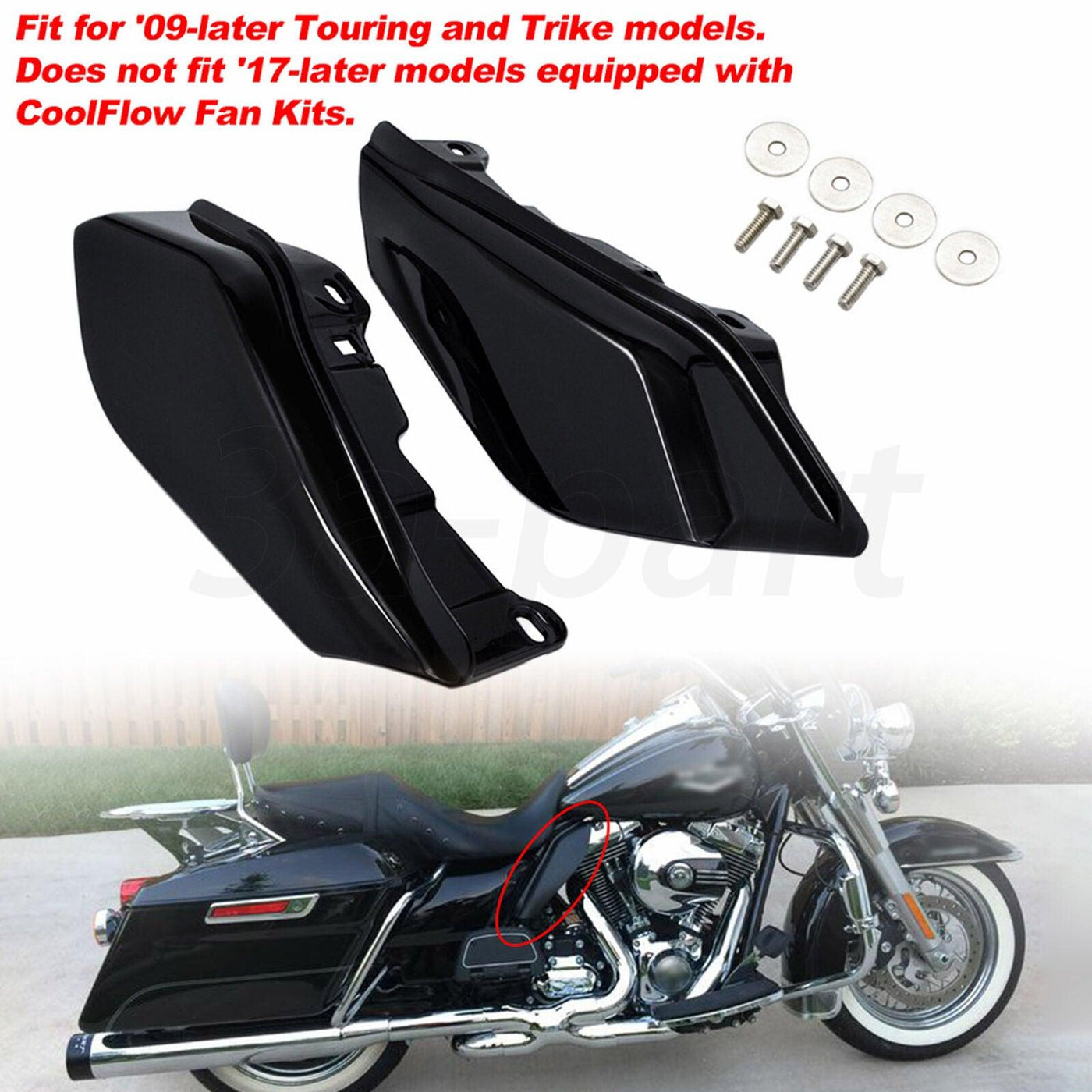Pair Black Mid Frame Air Deflector Heat Shield Fit for Harley Road King 2009-22 - Moto Life Products