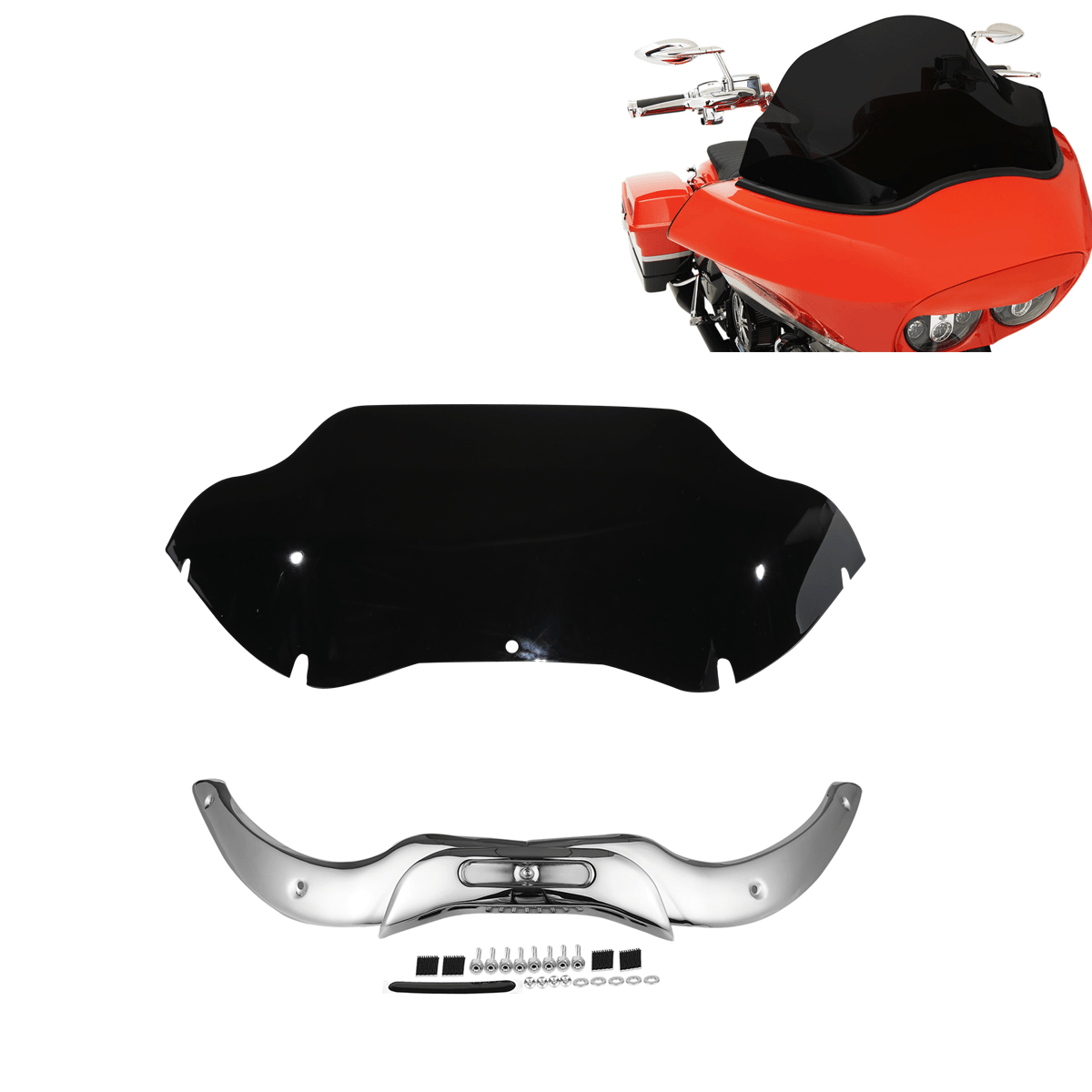 9.5" Windshield Screen W/ Chrome Trim Fit For Harley Road Glide FLTR FLTRX 04-13 - Moto Life Products