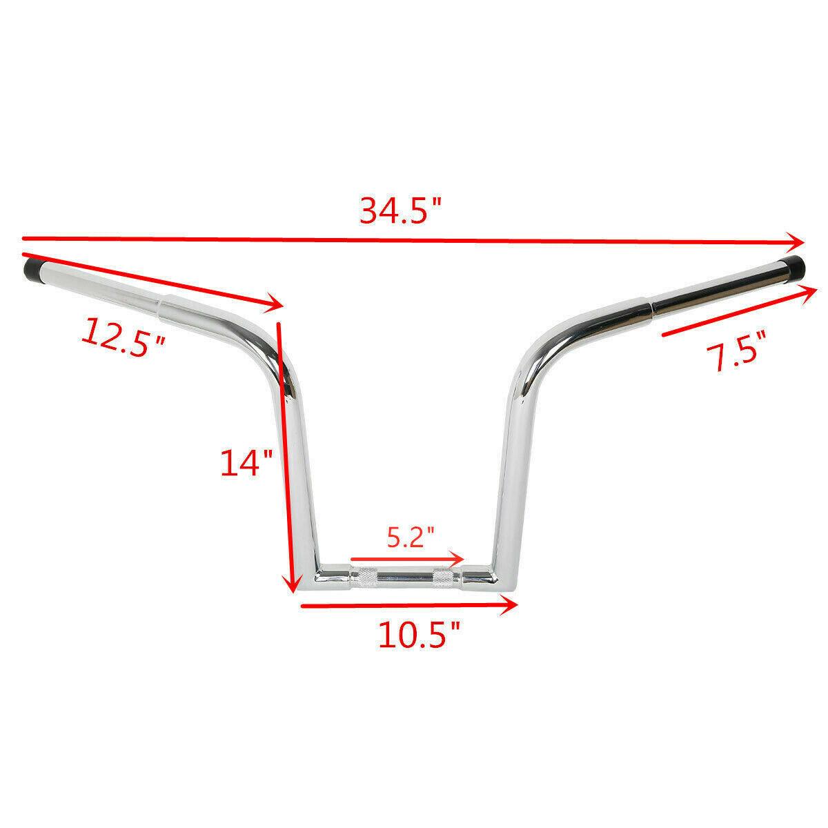 Chrome Ape Hangers Bars Fat 1-1/4" 14" Rise Handlebar Fit For Harley FLST FXST - Moto Life Products