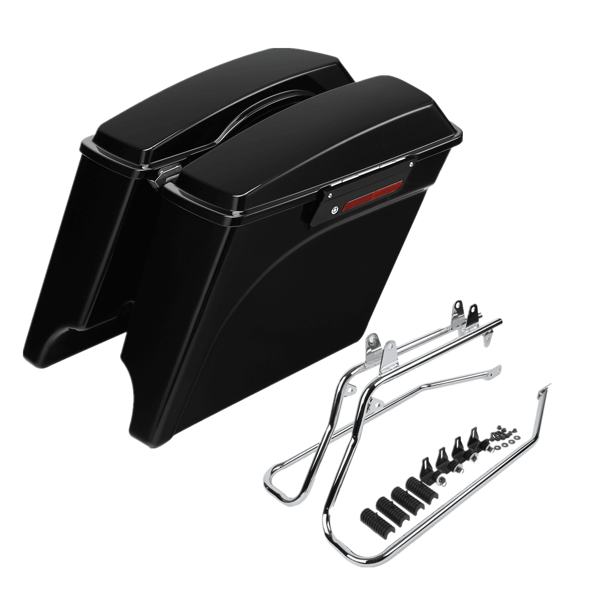 5" Stretched Hard Saddle Bags + Chrome Conversion Brackets For Harley HD Softail - Moto Life Products