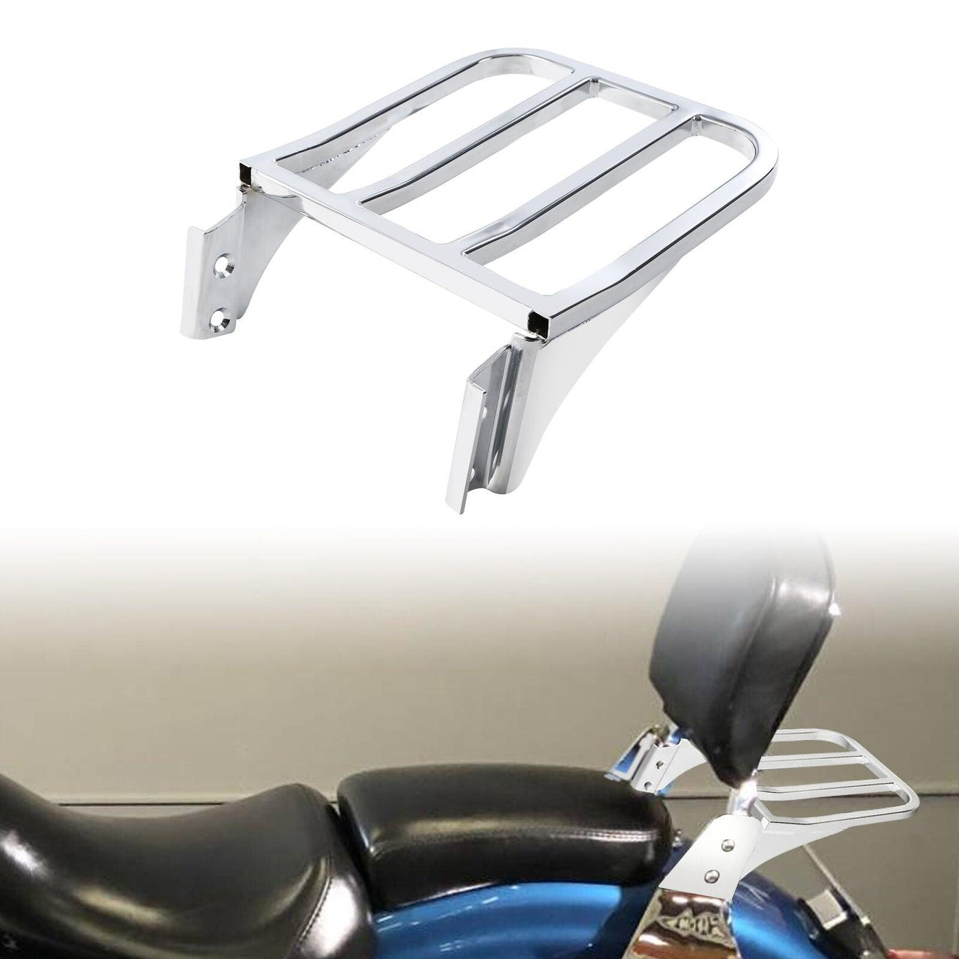 Chrome Rear Sissy Bar Backrest Luggage Rack For Harley Dyna Street Bob FXDB FLST - Moto Life Products