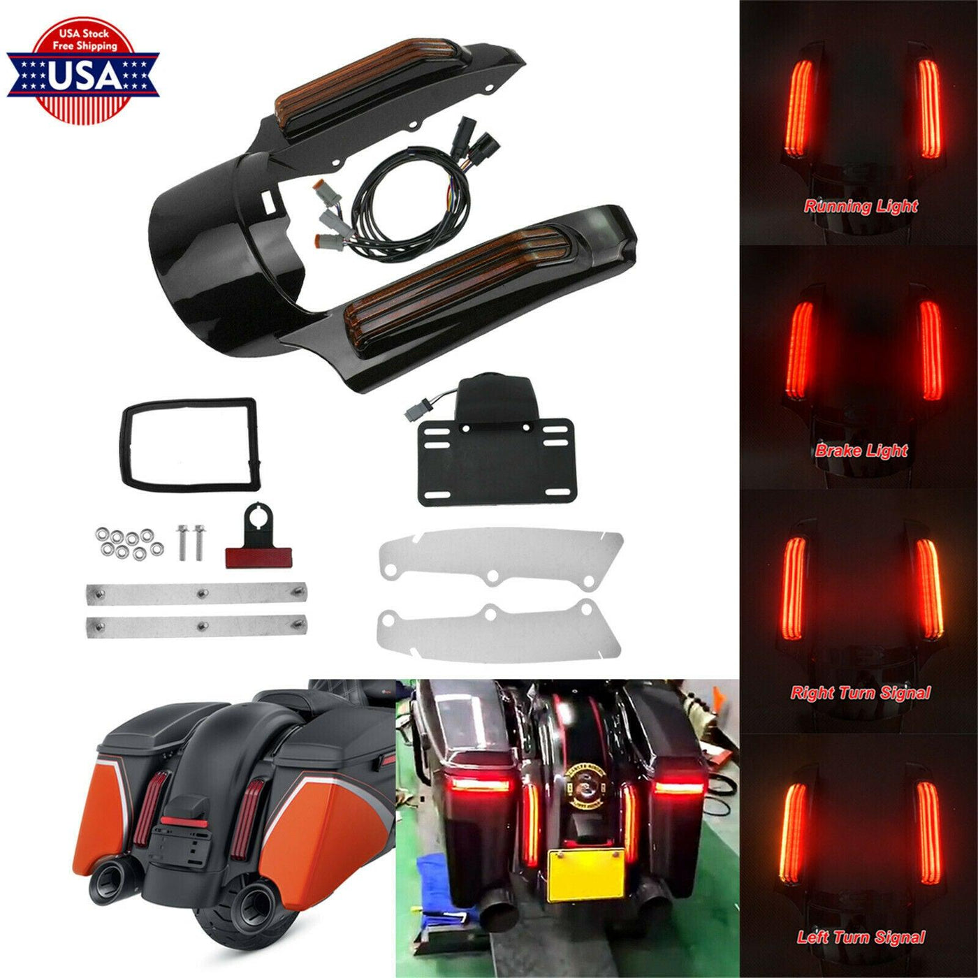 Rear Fender Extension Fascia W/ LED Light Fit For Harley Touring Glide 2014-2021 - Moto Life Products