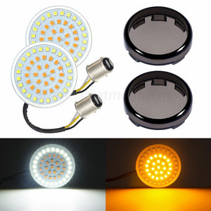 Pair Bullet 1157 Turn Signals White Amber LED Light Smoke Lens Fit for Harley - Moto Life Products