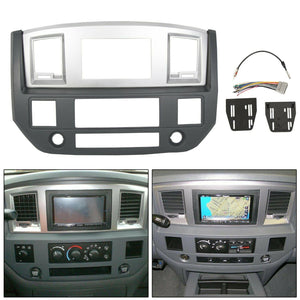 Radio Double Din Dash Install Bezel Kit Silver Slate Grey Fits 2006-09 Dodge Ram - Moto Life Products