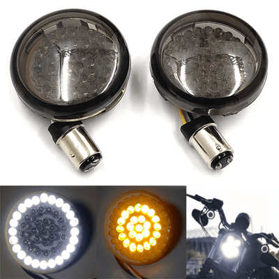 2inch 1157 Bullet White/Amber LED Turn Signal Inserts w/ Lens Cover For Harley - Moto Life Products