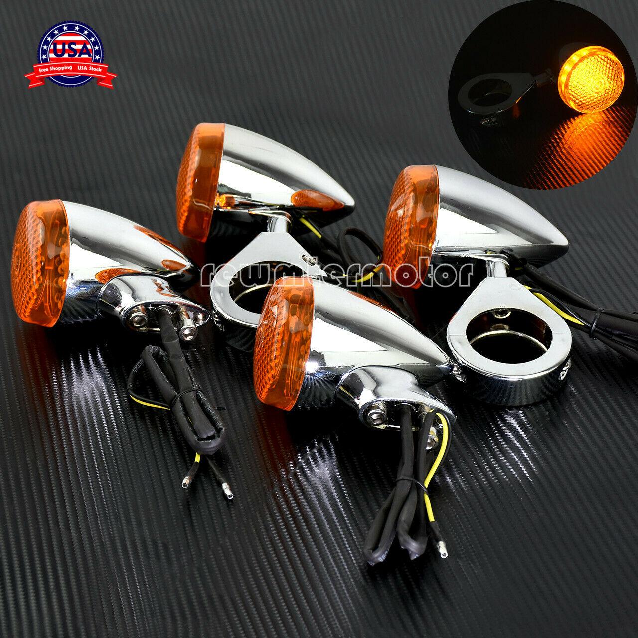 4x Front Rear LED Turn Signal Light w/41mm Fork Fit For Harley Sportster Yamaha - Moto Life Products