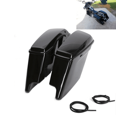 5" Stretched Hard Saddlebags Extended Vivid Black For 14-21 Harley Saddle Bags - Moto Life Products