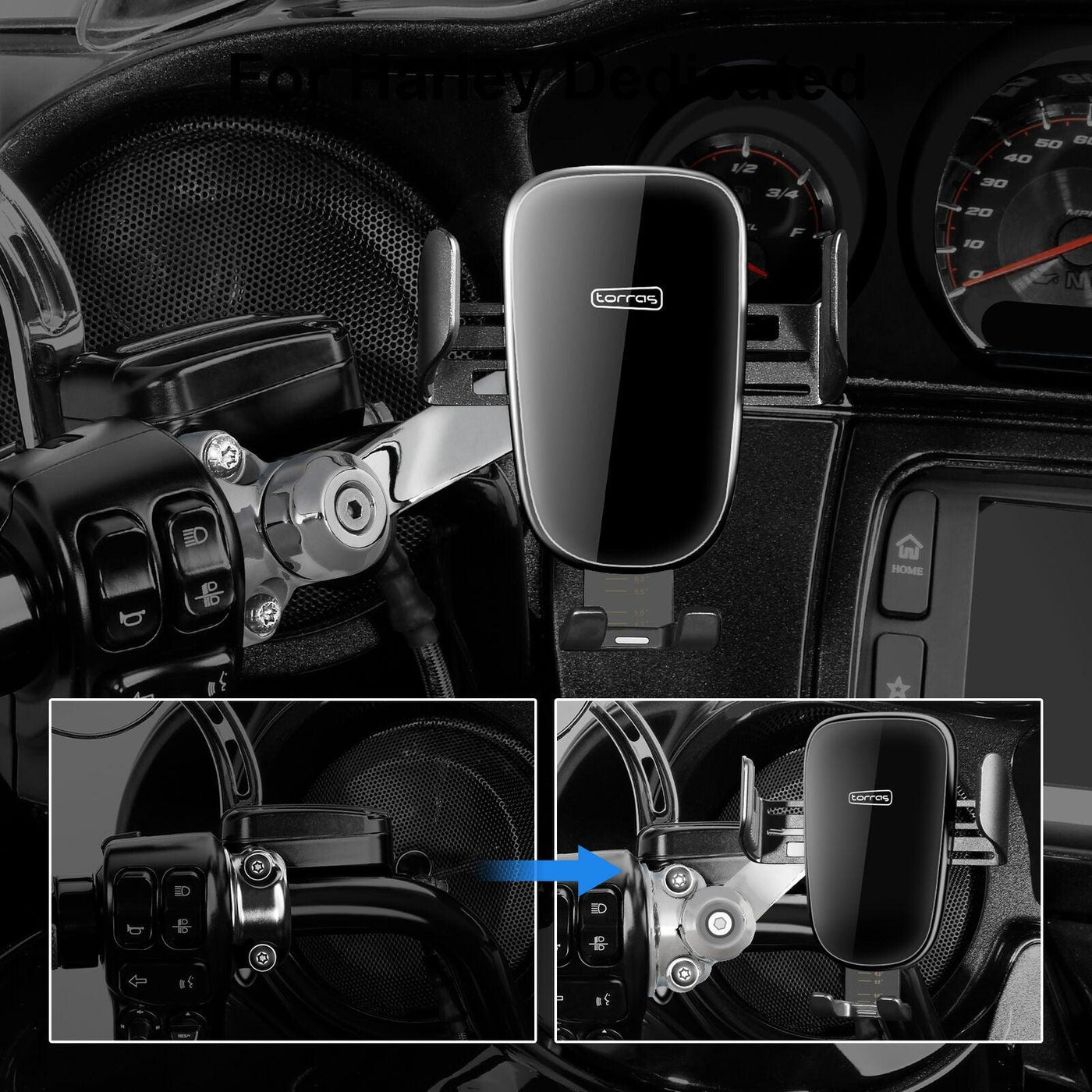 1'' Handlebar Switch Phone Holder Automatic Clamping Fit For Harley Street Glide - Moto Life Products