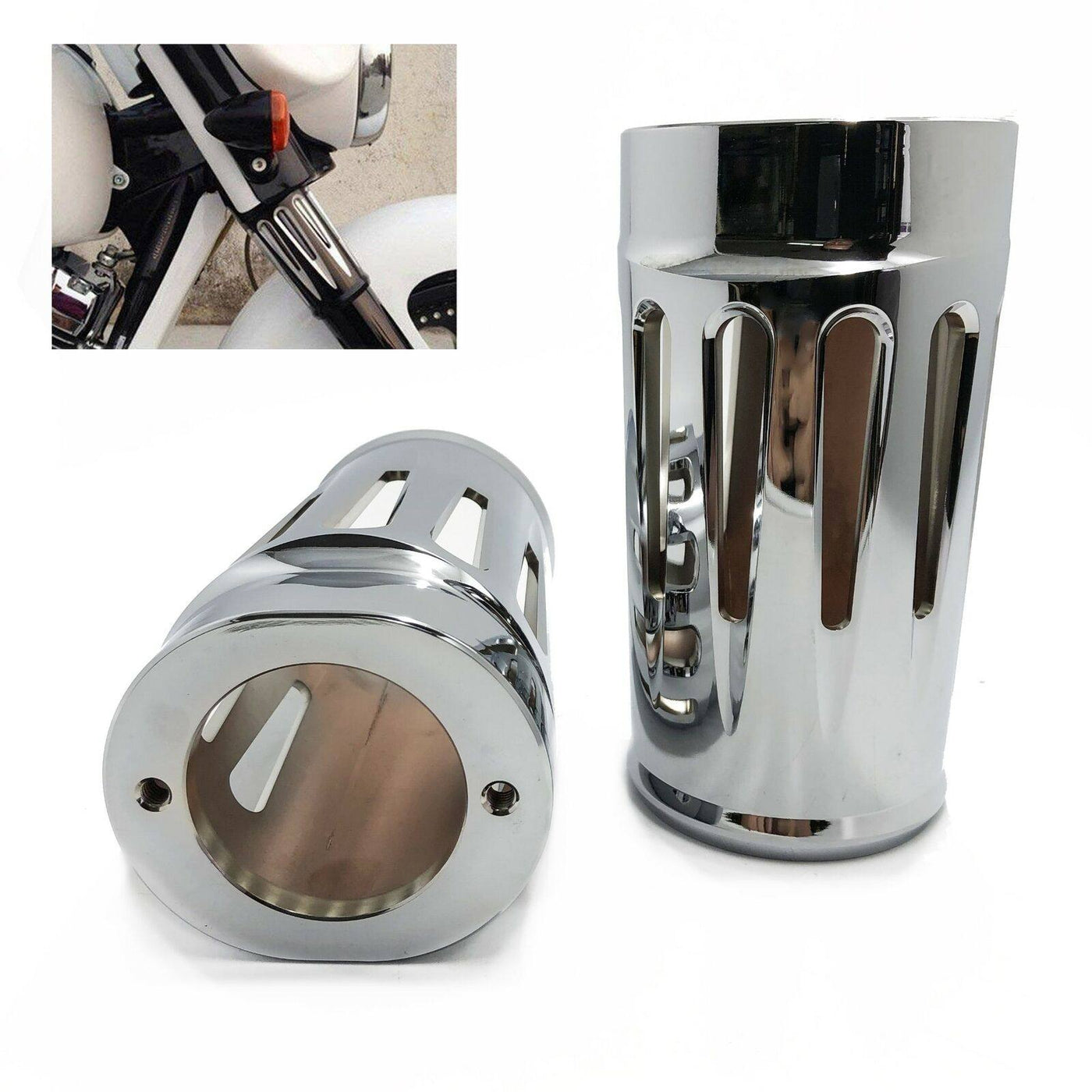 US Deep CNC Cut Fork Boot Set Slide Cow Bells For Harley Street Glide 14-17 - Moto Life Products