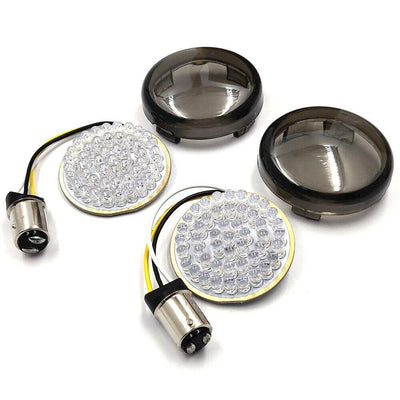 2inch 1157 Bullet White/Amber LED Turn Signal Inserts w/ Lens Cover For Harley - Moto Life Products