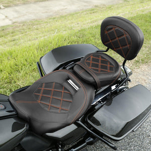 Orange Stitching Driver Passenger Seat Backrest Pad Fit For Harley Touring 09-22 - Moto Life Products