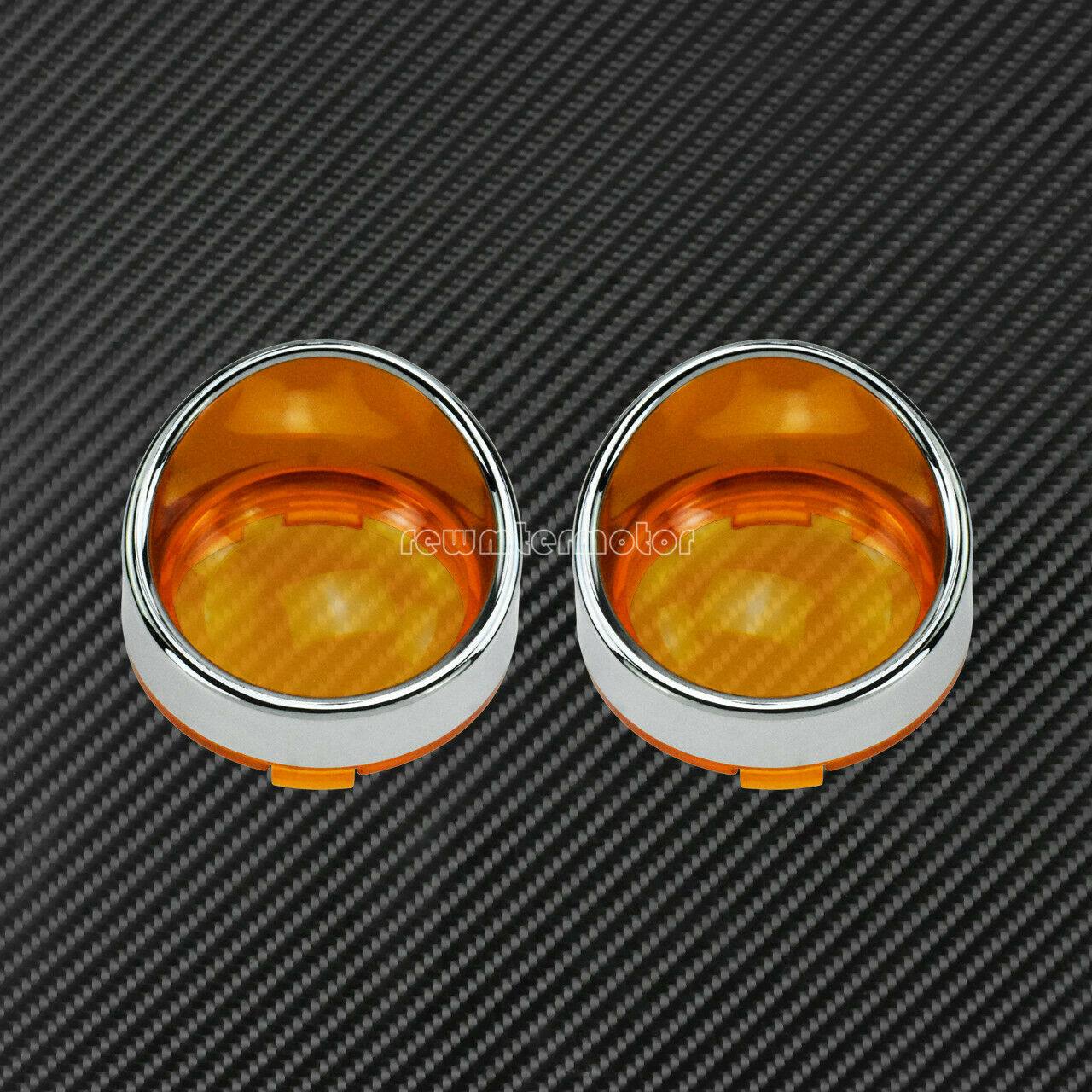 Turn Signal Lens Cover Visor Ring Fit For Harley Dyna Softail Glide Chrome Amber - Moto Life Products