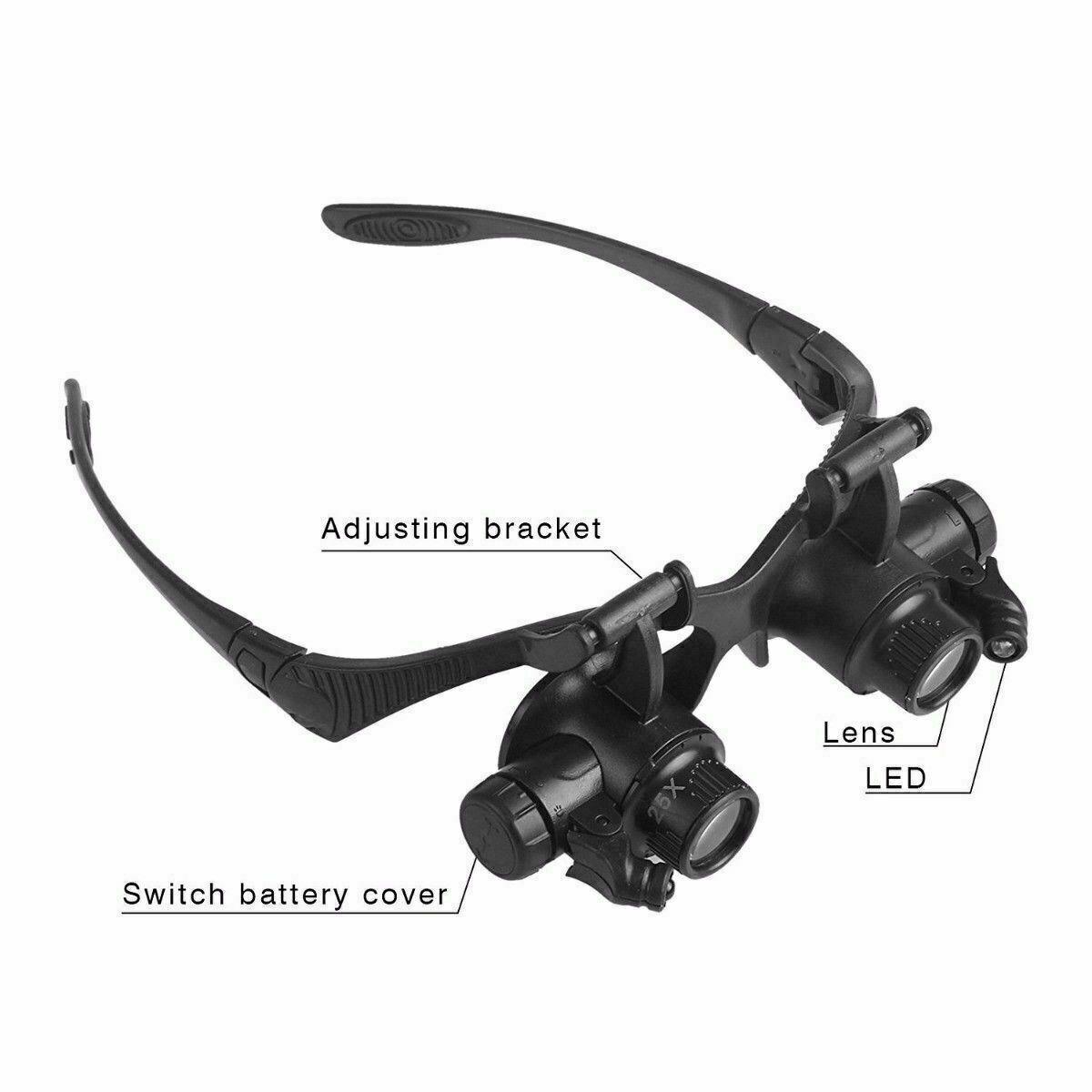 Double Eye Jewelry Watch Repair Magnifier Loupe Glasses With LED Light 8 Lens US 602668553067 - Moto Life Products