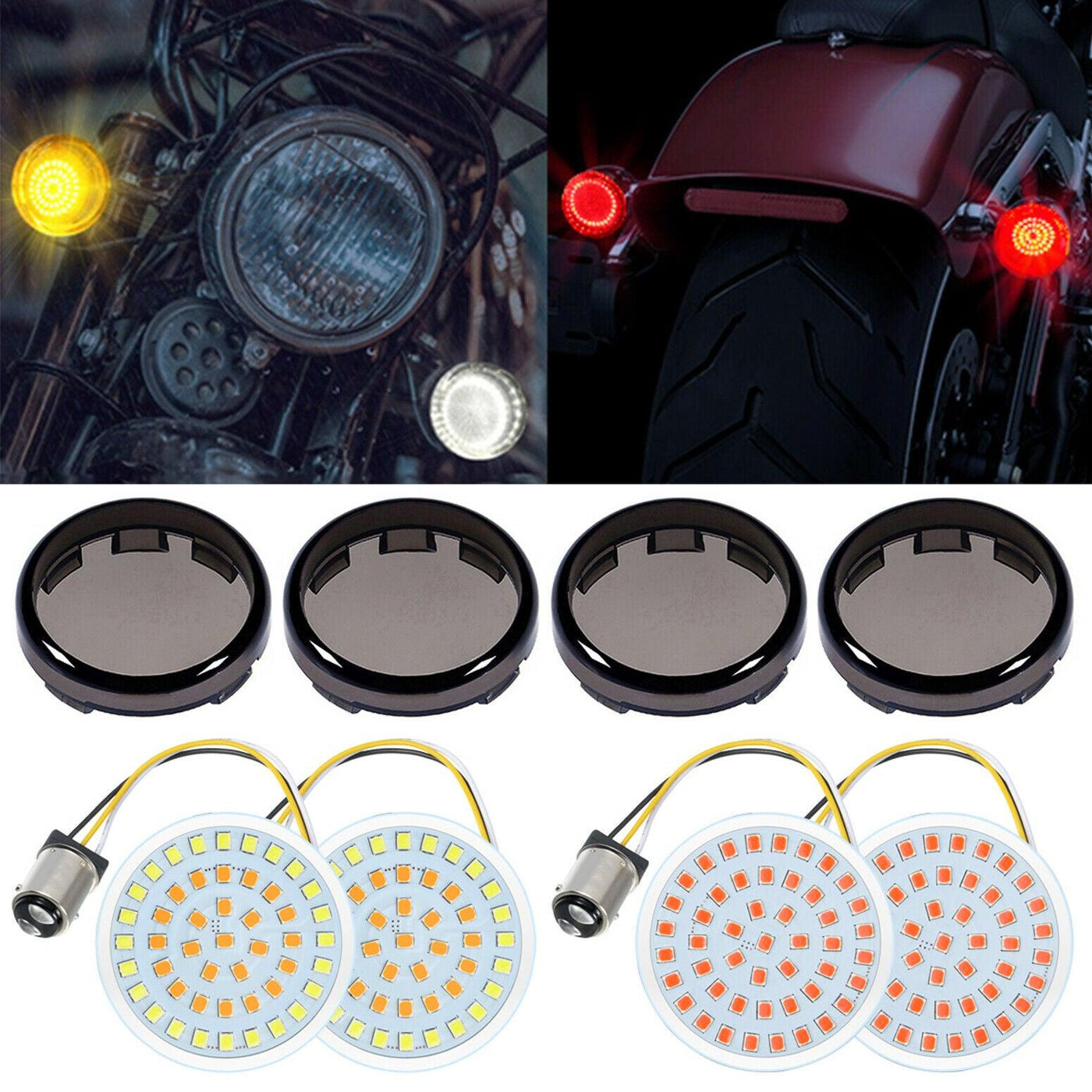 4pcs 1157 Bullet SMD Turn Signal Running Lights Smoke Lens Fit for Harley Dyna - Moto Life Products