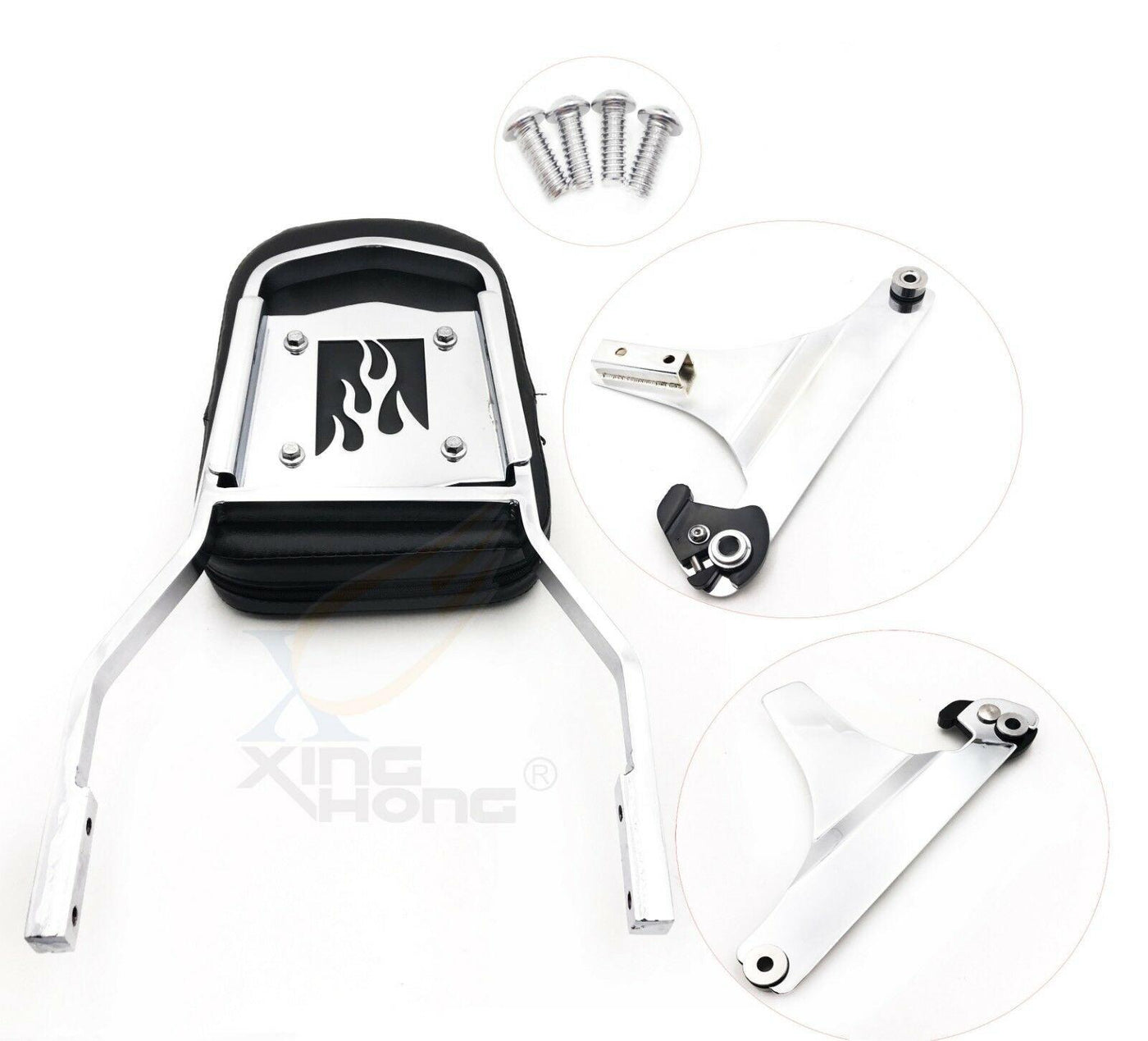 Chrome Flame Detachable Backrest Sissy Bar For Harley Softail FLST FLSTF Fat Boy - Moto Life Products