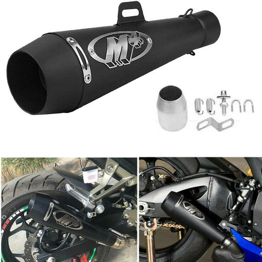 thumbnail image 2 of Universal Motorcycle Exhaust Muffler Pipe With DB Killer – Black Stainless Steel – Fits GSXR 750, YZF R6, Hayabusa & More – Welding Required 2 of 6