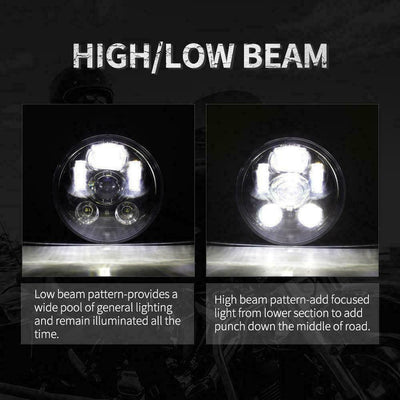 Black 5-3/4" 5.75 LED Headlight High Low for Harley Sportster XL 883 1200 Dyna - Moto Life Products