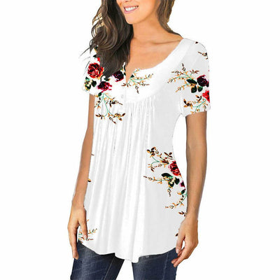 Women Boho V Neck Short Sleeve T-Shirt Ladies Floral Summer Casual Tunic Tops - Moto Life Products